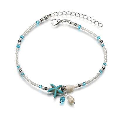 Isla – Bracelet Cheville Étoile & Coquillage avec Pierres Naturelles