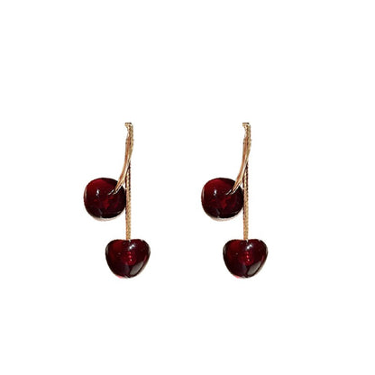 Cheri – Boucles Pendantes Cerise Dorées