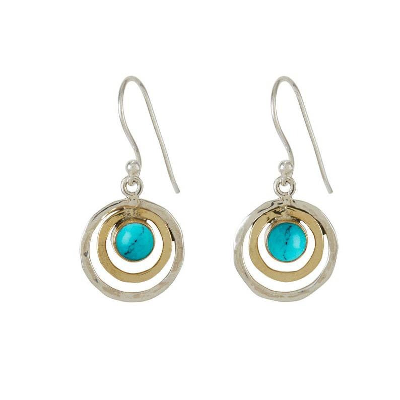 Nayah – Boucles d'Oreilles Bohèmes Saturne avec Pierre Turquoise, Finition Argent et Or