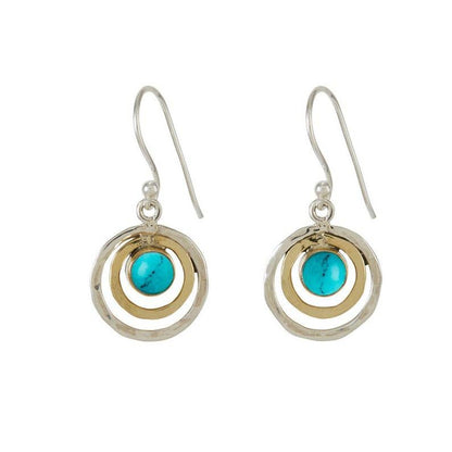 Nayah – Boucles d'Oreilles Bohèmes Saturne avec Pierre Turquoise, Finition Argent et Or
