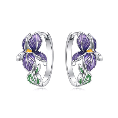 Purple Enamel Flower Earrings