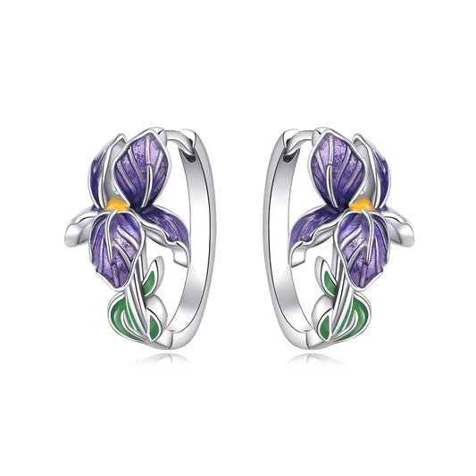 Purple Enamel Flower Earrings