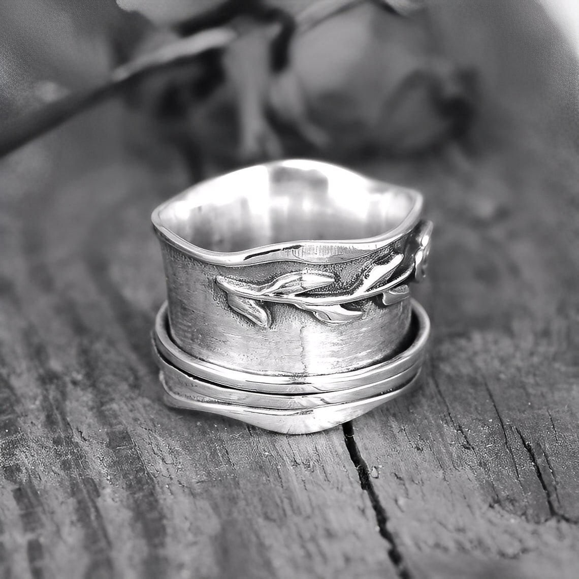 Bague Fleur Rose Vintage en Argent