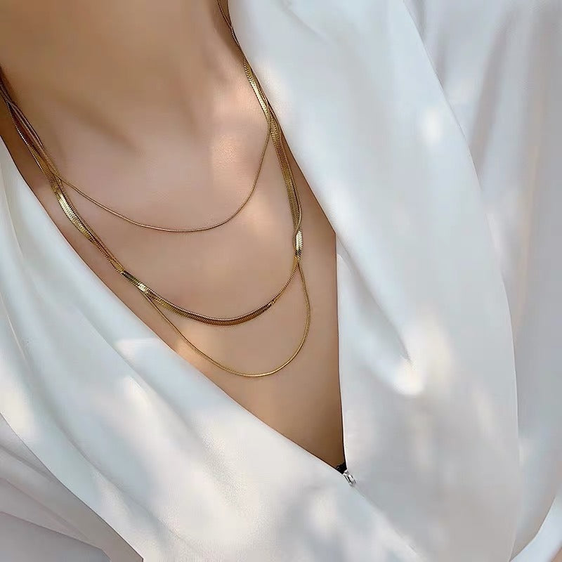 Ashley – Collier Doré à 3 Rangs Chaîne Serpent