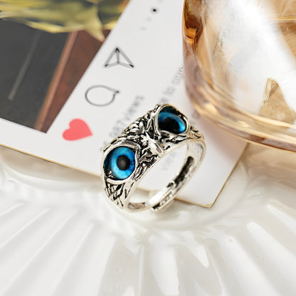 Niva – Bague Chouette Porte-Bonheur Ajustable en Argent et Opale