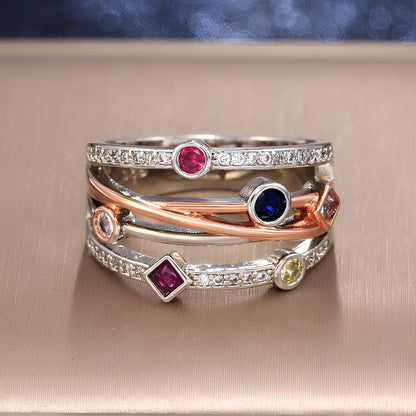 Jisoo – Bague Vintage Creuse avec Zircons de Couleurs
