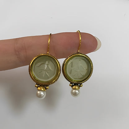 Lena – Boucles Antiques Pierre Verte et Perle