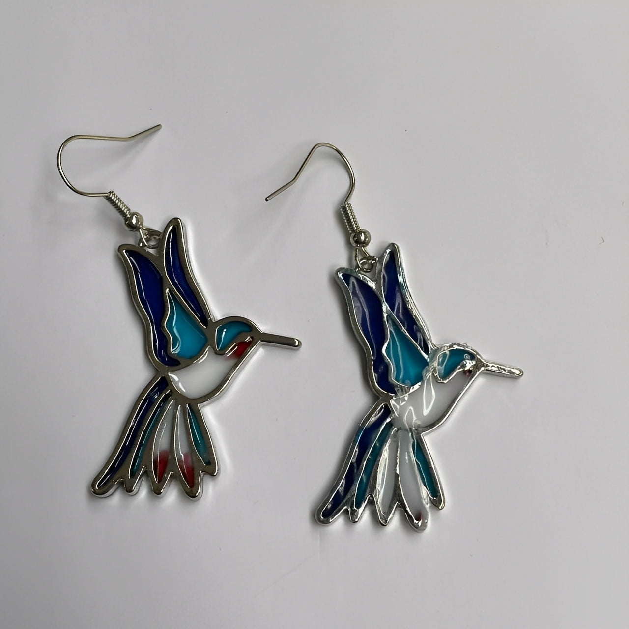 Amandine – Boucles d’Oreilles Vintage Colibri Émail Bleu