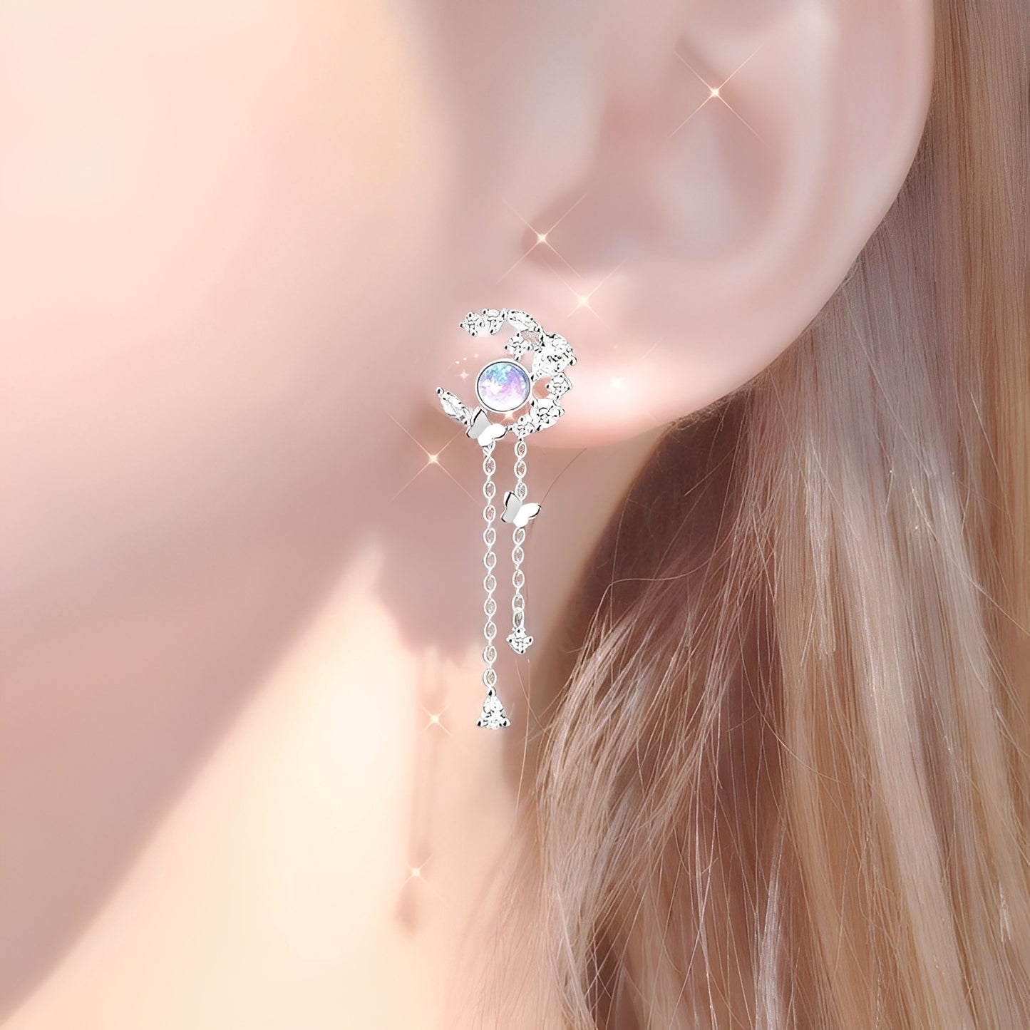 Nelly – Boucles d’Oreilles Lune et Papillons
