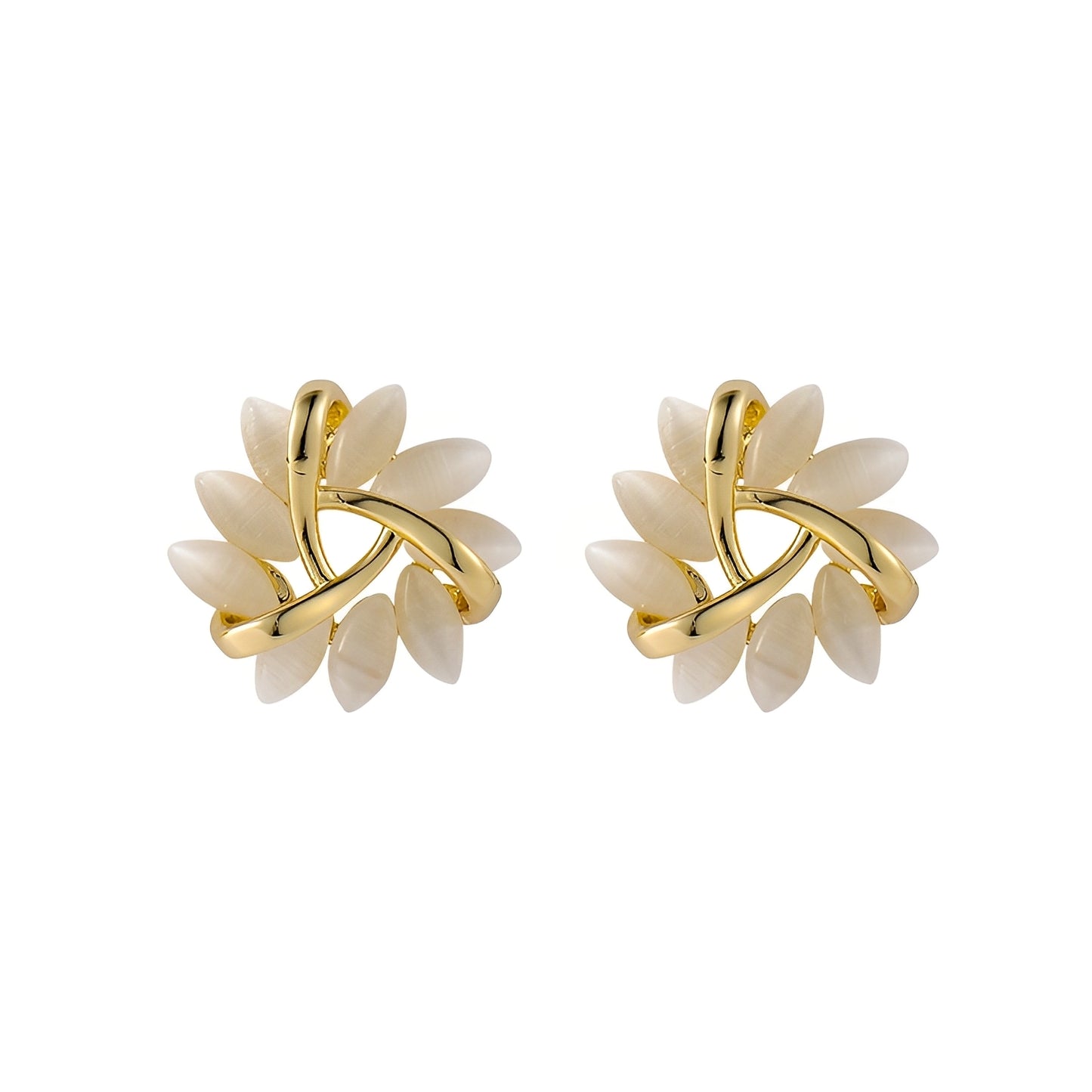Nehlia – Boucles d’Oreilles Dorées avec Opale Blanche