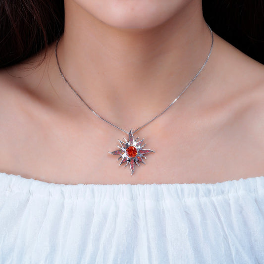 Yani – Collier Pendentif Éclat Solaire en Opale de Feu & Grenat