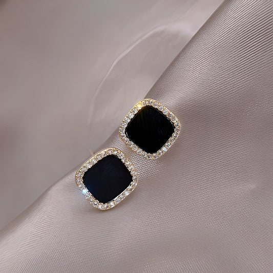 Catherine – Boucles d'Oreilles Onyx et Diamants Éternels