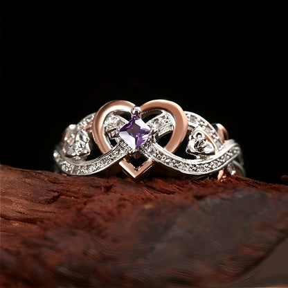 Monica – Bague Coeur Violet Eclat Or & Argent