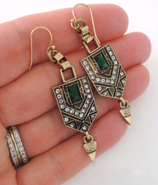 Stacey – Boucles Vintage Géométriques Vert & Or