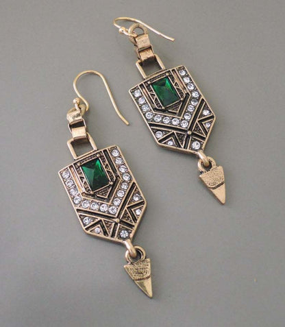 Stacey – Boucles Vintage Géométriques Vert & Or