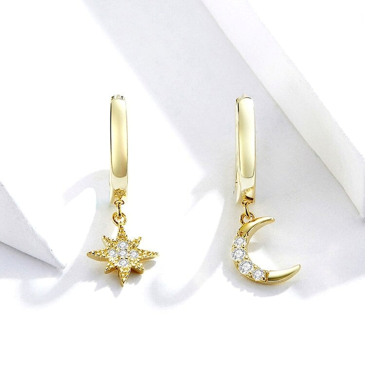 Celestia – Boucles d’Oreilles Étoile & Lune Dorées