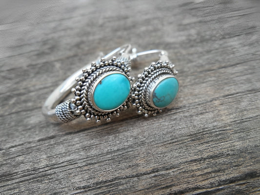 Hiraya – Boucles d’Oreilles Vintage avec Pierre Turquoise