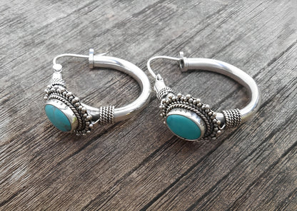 Hiraya – Boucles d’Oreilles Vintage avec Pierre Turquoise