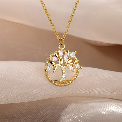 Toshi – Collier Arbre de Vie en Or avec Zirconia