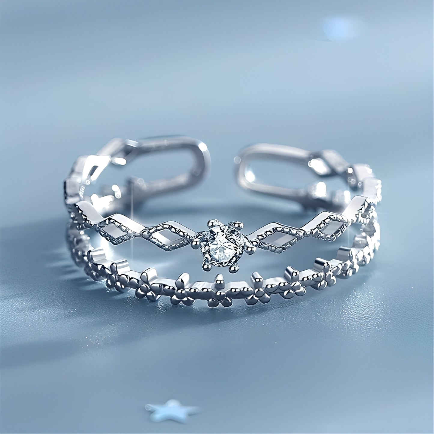 Aileen – Bague Argent Réglable & Zirconium