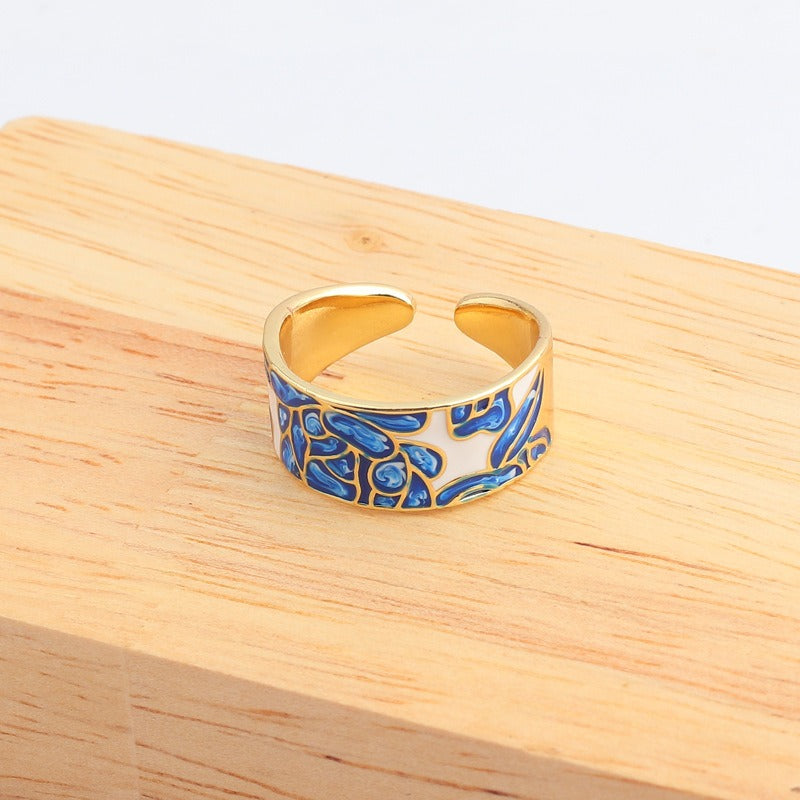 Kamille – Bague Camille Large Bleu Feuillage