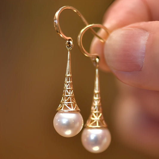 Feliza – Boucles d'Oreilles Vintage Dorées avec Perles Pendantes