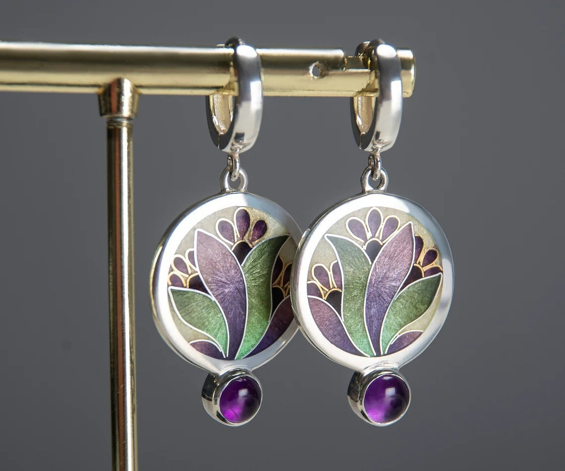 Lorna – Boucles d'Oreilles Boho avec Cristaux Violets en Argent Sterling