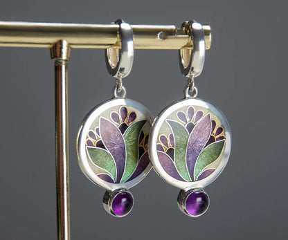 Lorna – Boucles d'Oreilles Boho avec Cristaux Violets en Argent Sterling