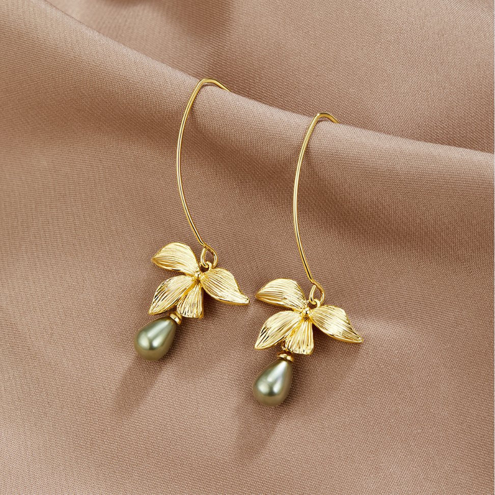 Kreselle – Boucles d’Oreilles Goutte Feuille Perle