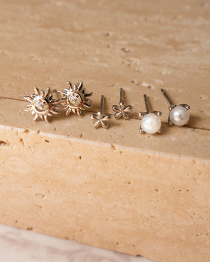 Mini Boucles d'Oreilles Fleurs en Argent Sterling