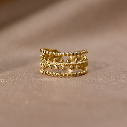 Marissa – Bague Feuilles Dorées à Couches