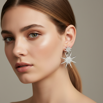 Aura – Boucles d'Oreilles Cristal Argentées Éclat Étoilé
