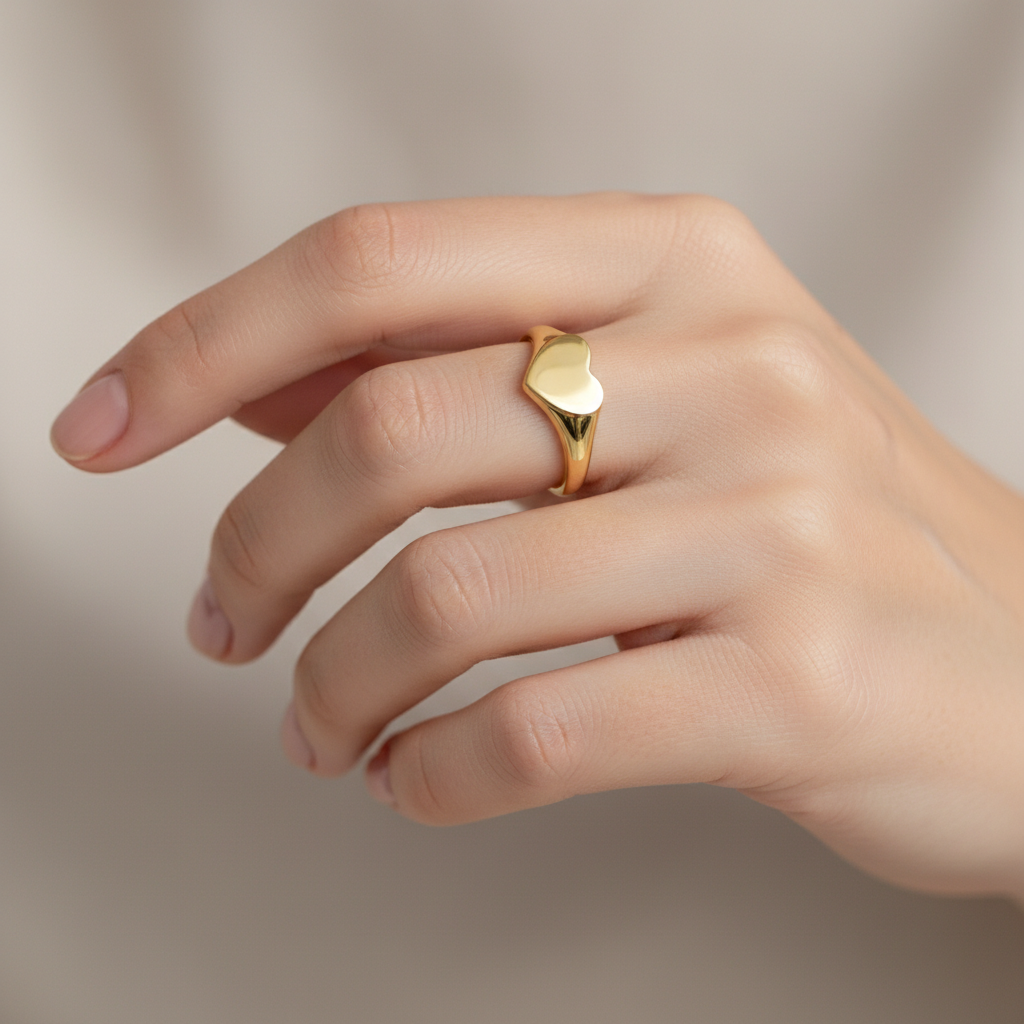 Lucia – Bague en Or avec Miroir et Design Amour Lumineux