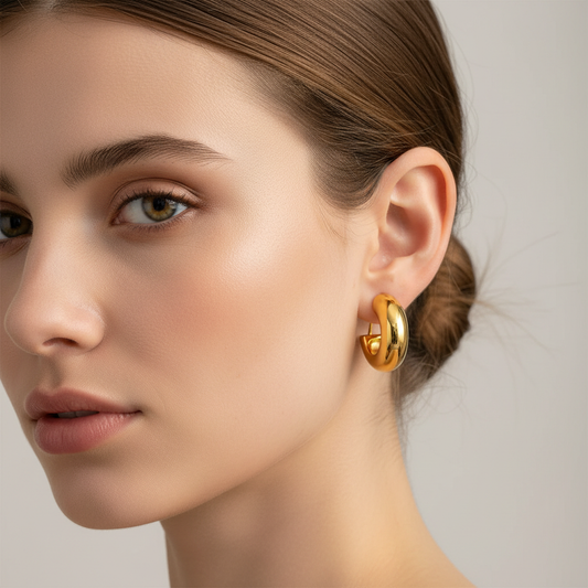 Naya – Boucles d’oreilles en acier inoxydable doré en forme C