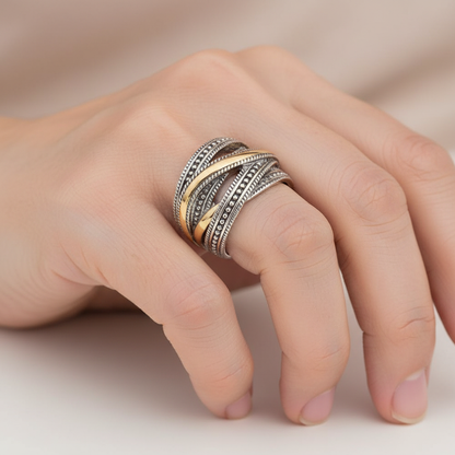 Geah – Bague Géométrique Bi-Couleur pour Femme