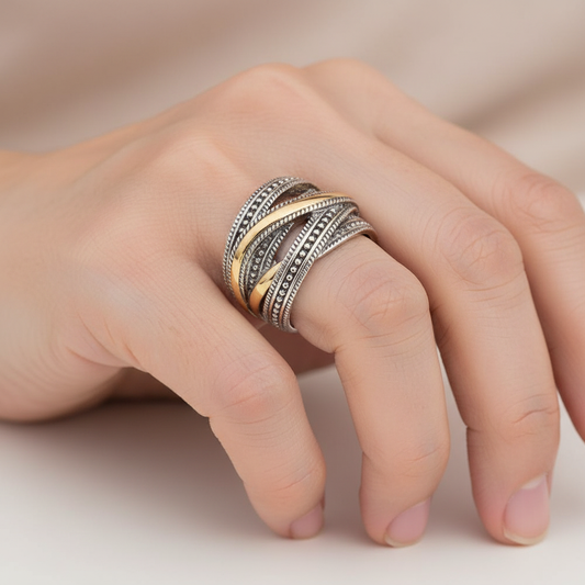 Geah – Bague Géométrique Bi-Couleur pour Femme