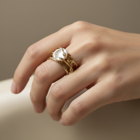 Alma – Bague Perle Irrégulière Blanche
