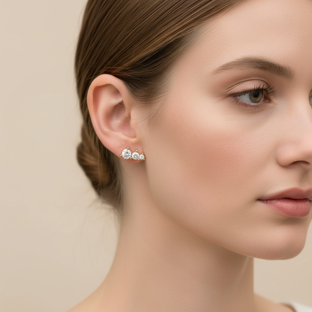 Celia – Boucles d'Oreilles en Zircon Trois Ronds Dégradés