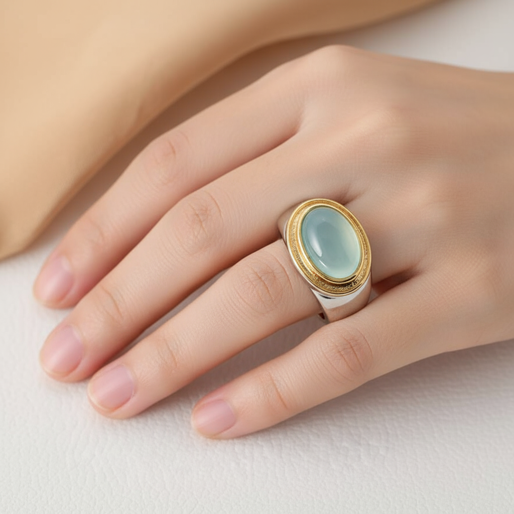 Gabi – Bague Vintage à Pierre de Lune Verte