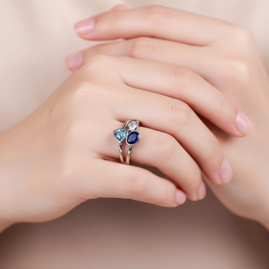 Isaline – Bague Vintage à Cristal Bleu
