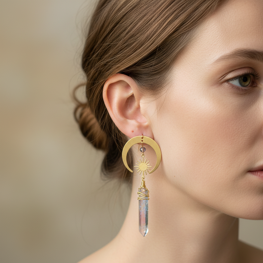 Hazel – Boucles d’Oreilles Bohème Lune & Étoile