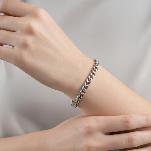 Glenda – Bracelet Cuban en Acier Inoxydable Meulé à Six Faces