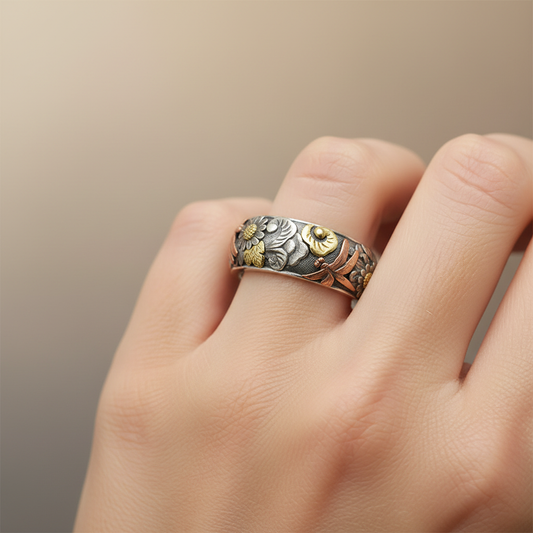 Annie – Bague Vintage Sculptée Fleur Libellule Tournesol