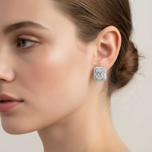 Zia – Boucles d'Oreilles Carrées en Zircon Tout-en-Un