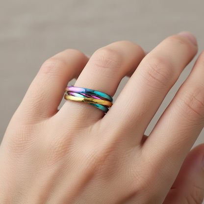 Sansen – Bague Couple Trois Anneaux en Acier Titane