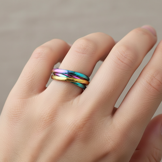 Sansen – Bague Couple Trois Anneaux en Acier Titane