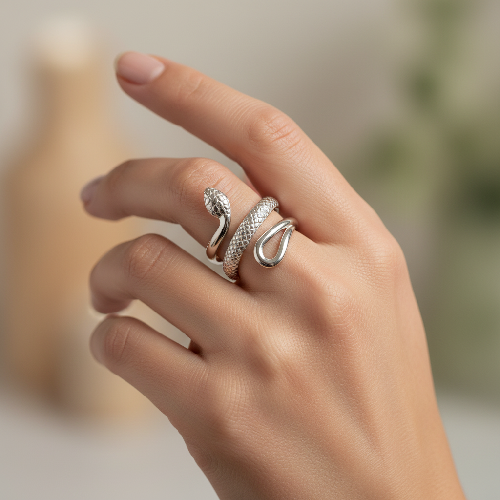 Nyssa – Bague Serpent Texturée au Design Ajouré