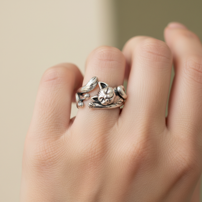 Sakura - Bague en Argent avec Chat