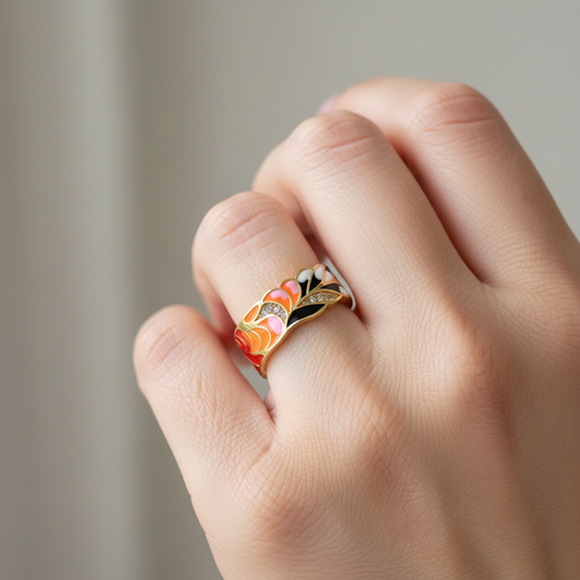 Cerelia – Bague ajustable émaillée corail