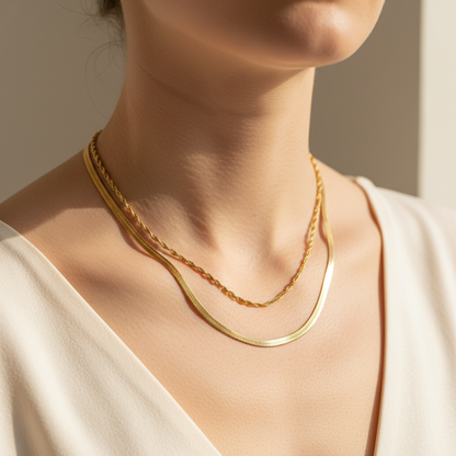 Valerie – Collier chaîne double torsadée en acier inoxydable doré